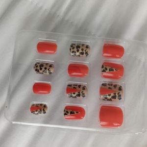 New red and leopard print nails glue on press on statement nails